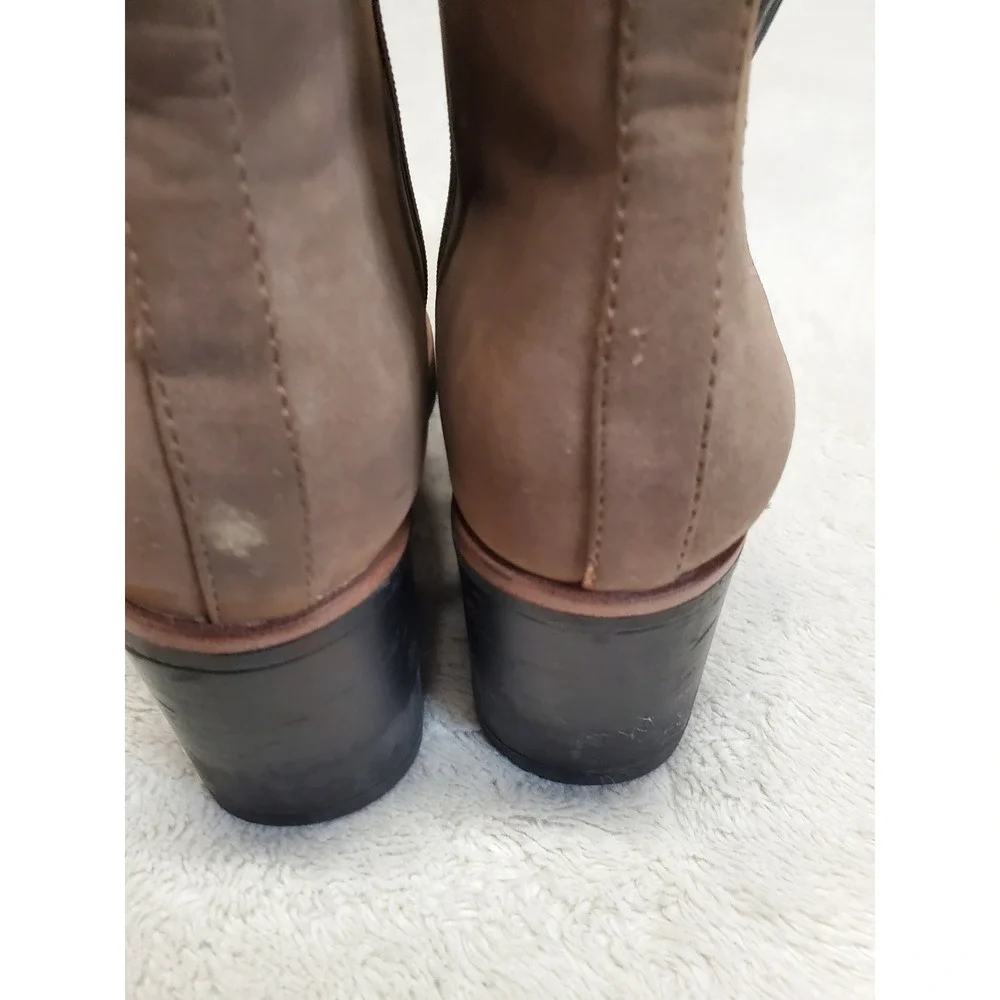 Naturalizer Greige Brown Gray Leather Ankle Heeled Boots 9.5 Classic Office